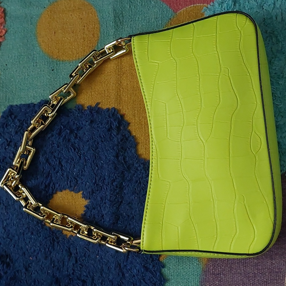 Aldo Neon Yellow/Green Crocodile Heels Sz 10 + Mathching Unbranded Bag - Picture 10 of 16